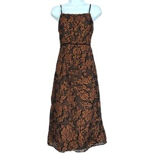Vintage Y2K Brown Velvet Burnout Midi Dress Size S Fairy Grunge